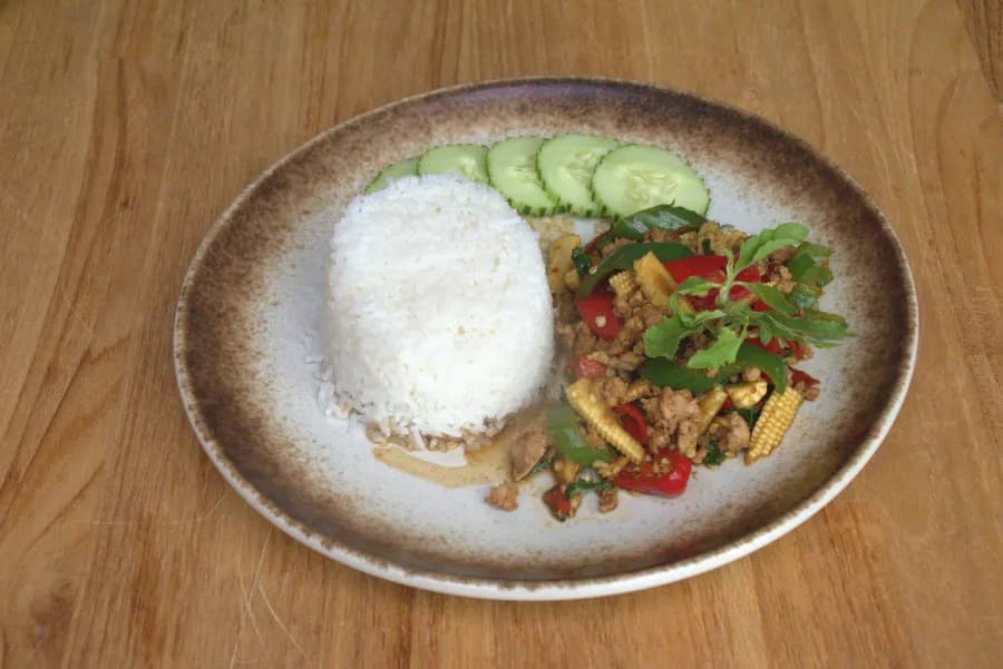 Stir-fried Basil Pork over Rice
